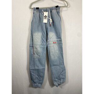 AM Apparel Coursemys Light Wash Denim Joggers With Color Stitching